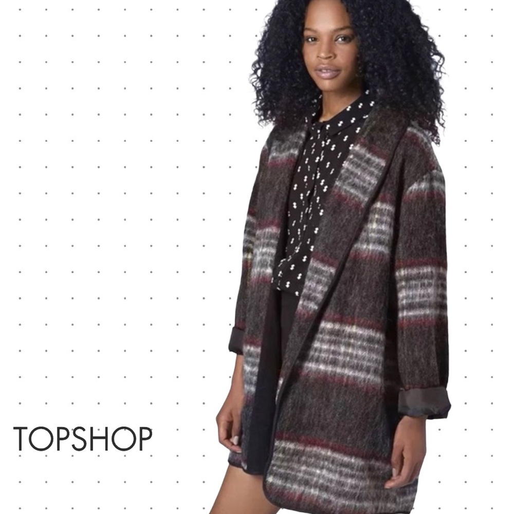 NWOT Topshop Fluffy Wool Check Duster Knit Jacket